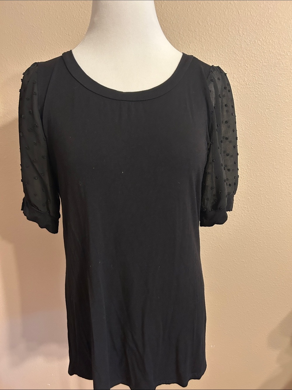 Sheer Puff-Sleeve Black Women's Tee